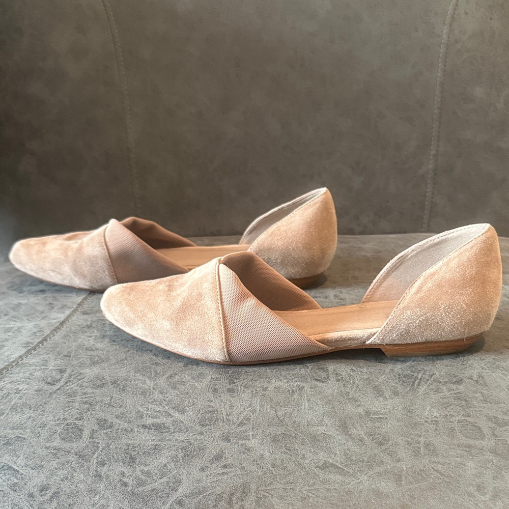 Eileen Fisher Beige Suede Pointed D'Orsay Flats - Picture 2 of 4